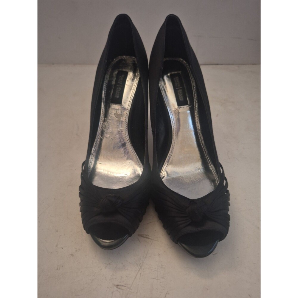 White House Black Market Womens Jordin Black Satin Peep Toe Pumps Size 8 M